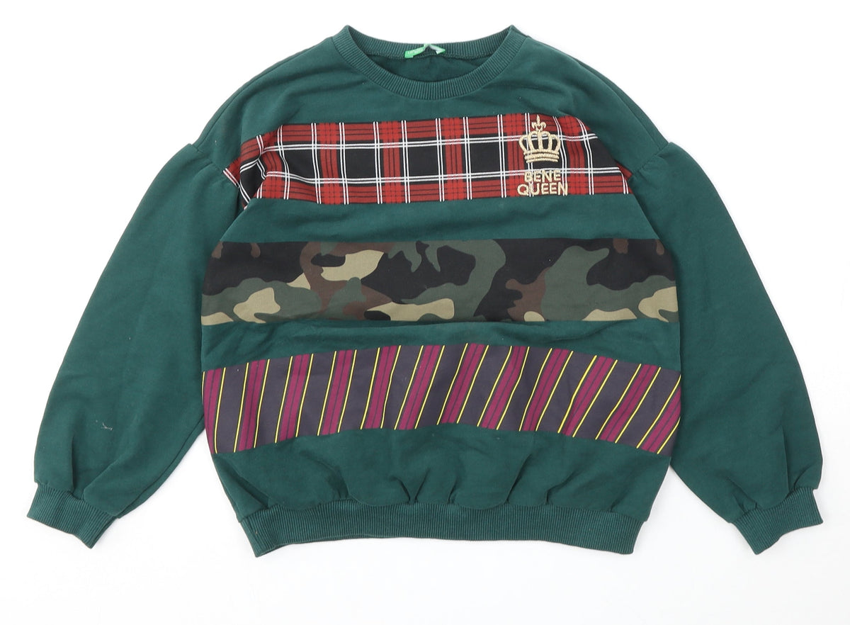 United Colors of Benetton Girls Green  Cotton Pullover Sweatshirt Size 6-7 Years