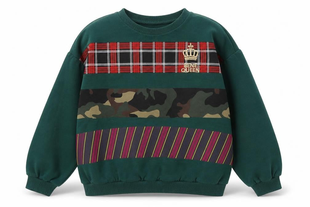 United Colors of Benetton Girls Green  Cotton Pullover Sweatshirt Size 6-7 Years