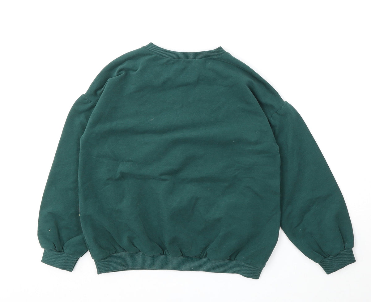 United Colors of Benetton Girls Green  Cotton Pullover Sweatshirt Size 6-7 Years