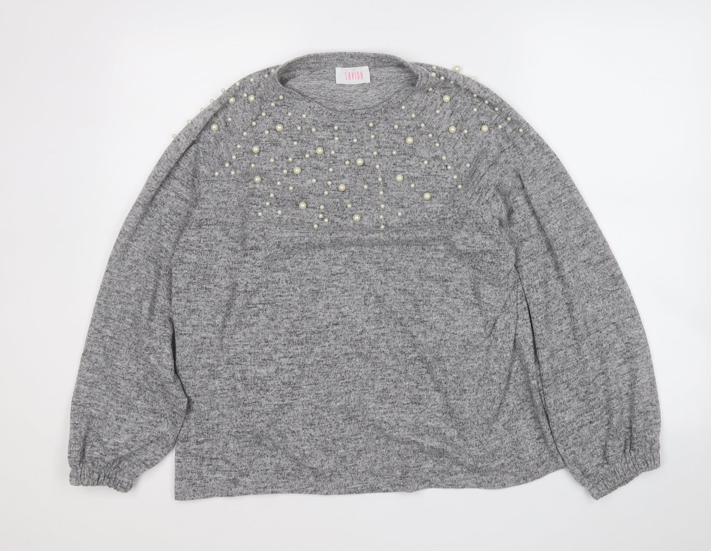 Savida Womens Grey Round Neck Geometric Polyester Pullover Jumper Size L
