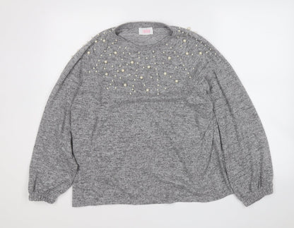 Savida Womens Grey Round Neck Geometric Polyester Pullover Jumper Size L