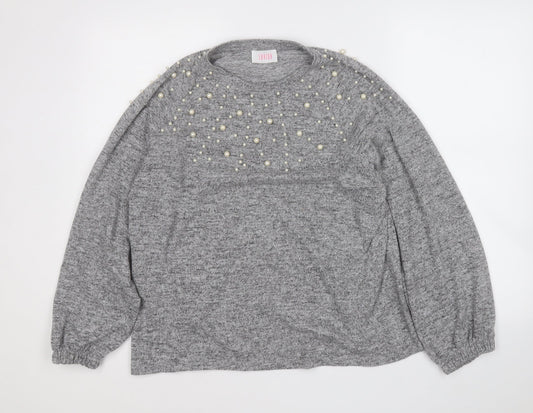 Savida Womens Grey Round Neck Geometric Polyester Pullover Jumper Size L