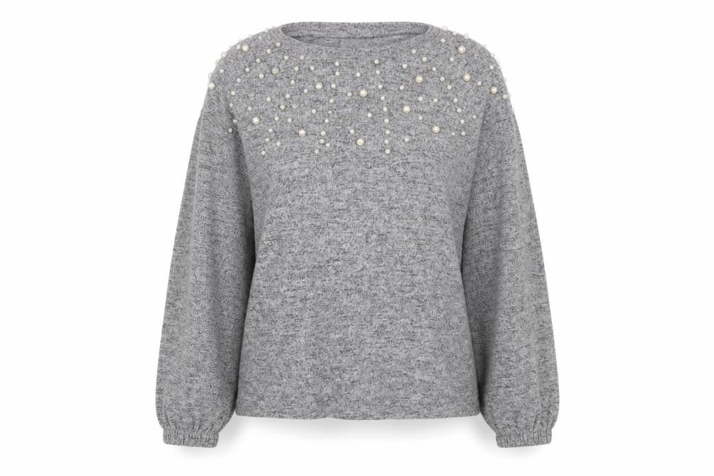 Savida Womens Grey Round Neck Geometric Polyester Pullover Jumper Size L