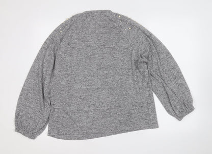 Savida Womens Grey Round Neck Geometric Polyester Pullover Jumper Size L