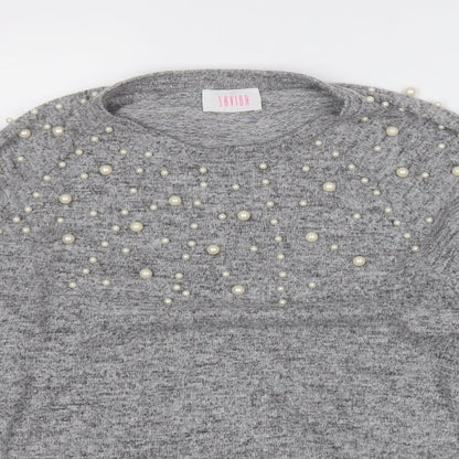 Savida Womens Grey Round Neck Geometric Polyester Pullover Jumper Size L