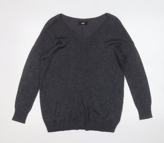 Wallis Womens Grey Round Neck  Viscose Pullover Jumper Size M