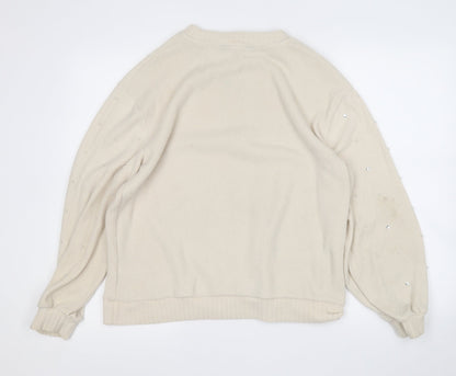 F&F Womens Beige Round Neck  Polyester Pullover Jumper Size 14