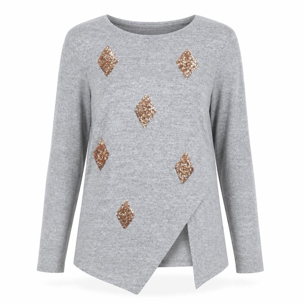 pink diamond  Womens Grey Round Neck Geometric Rayon Pullover Jumper Size M