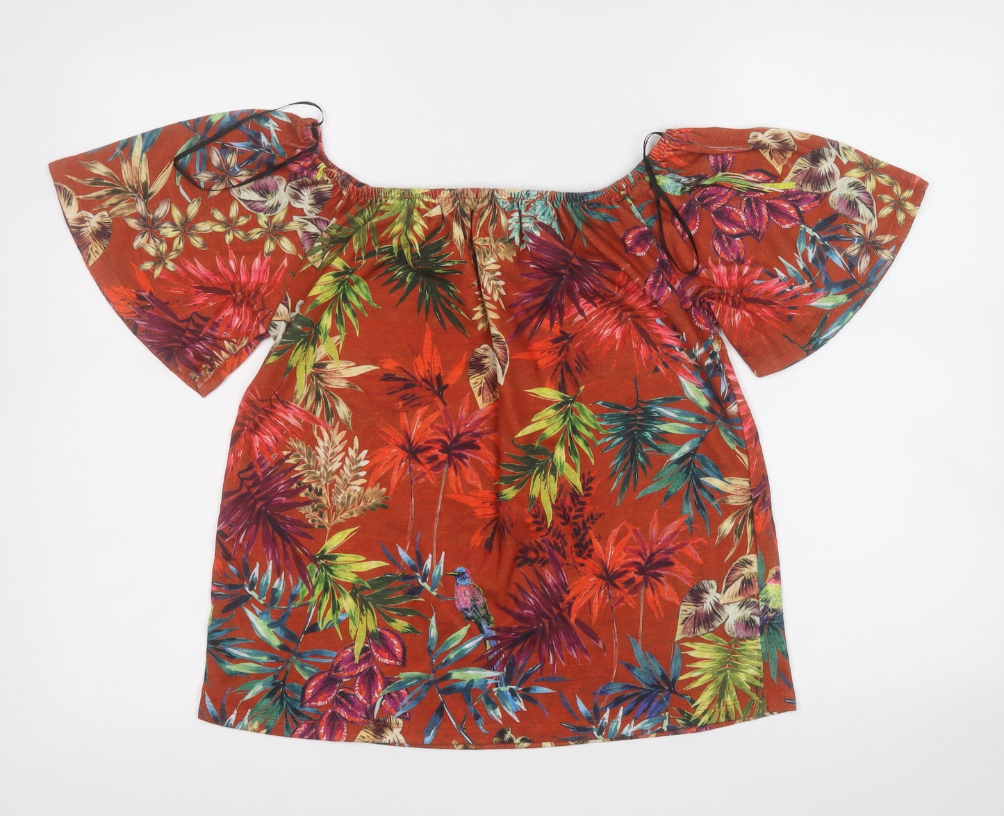 love tees Womens Multicoloured Floral Polyester Basic T-Shirt Size 14 Round Neck