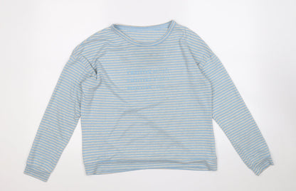 Tu Womens Blue Round Neck Striped Polyester Pullover Jumper Size 10