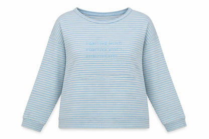 Tu Womens Blue Round Neck Striped Polyester Pullover Jumper Size 10