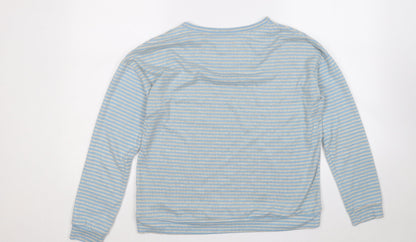 Tu Womens Blue Round Neck Striped Polyester Pullover Jumper Size 10
