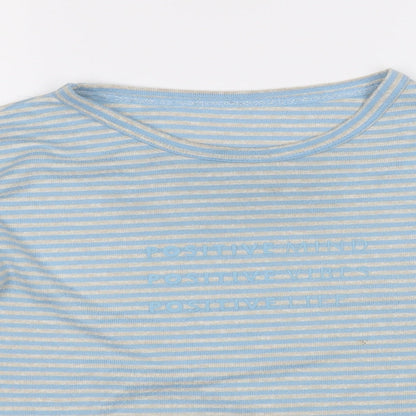 Tu Womens Blue Round Neck Striped Polyester Pullover Jumper Size 10