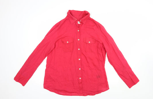 Oasis Womens Red  Cotton Basic Button-Up Size 16 V-Neck