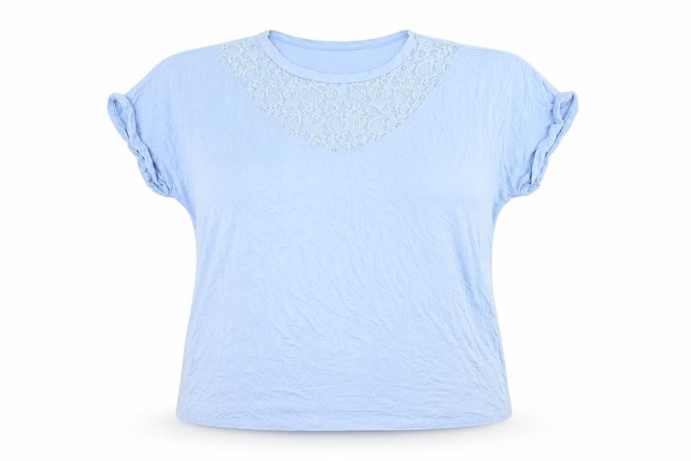 Very Womens Blue  Viscose Basic Blouse Size 18 Crew Neck - Lace Detail