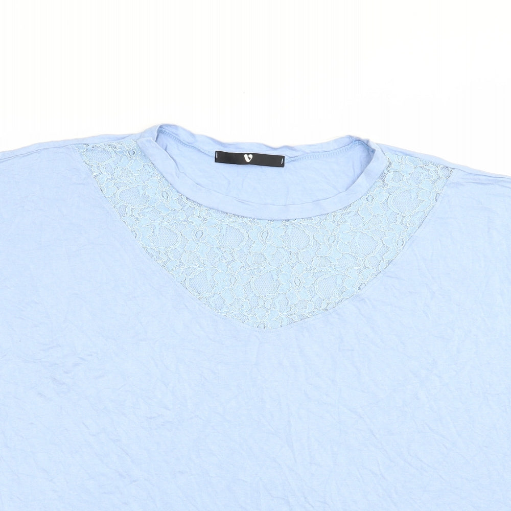 Very Womens Blue  Viscose Basic Blouse Size 18 Crew Neck - Lace Detail