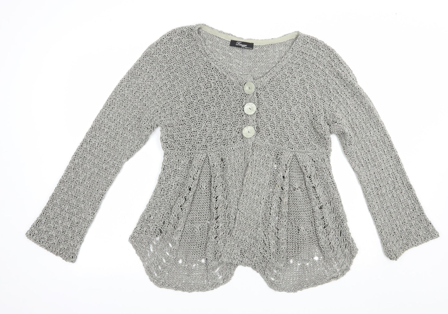 Peruzzi Womens Grey V-Neck  Acrylic Cardigan Jumper Size M