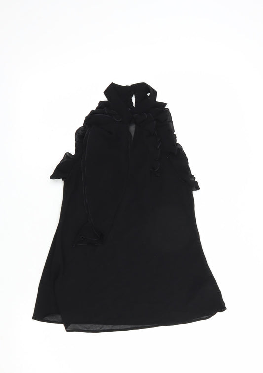 Miss Selfridge Womens Black  Polyester Basic Blouse Size 8 High Neck