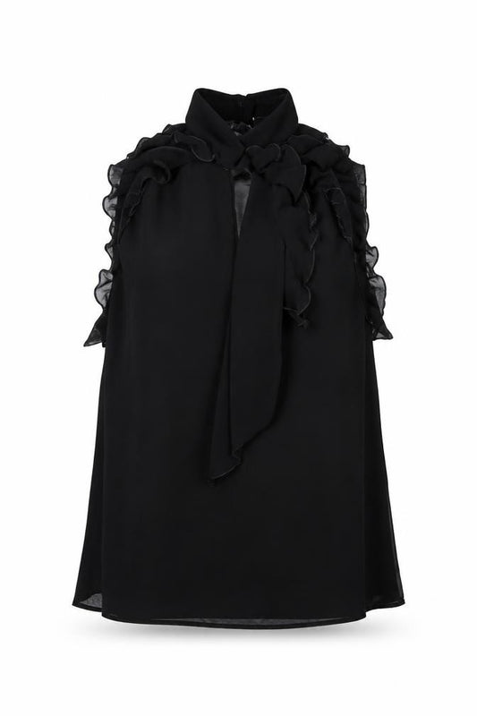 Miss Selfridge Womens Black  Polyester Basic Blouse Size 8 High Neck