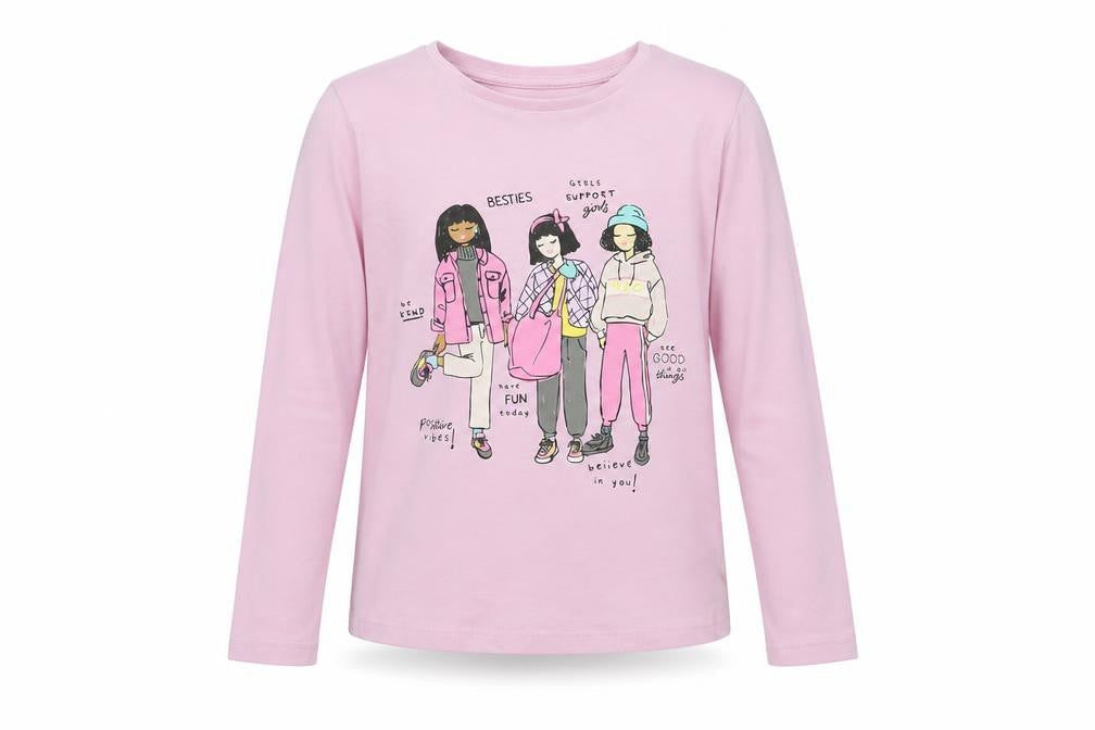 Dunnes Stores Girls Pink  Cotton Pullover T-Shirt Size 6-7 Years Crew Neck Pullover - Girl Squad
