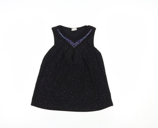 Matalan Girls Black  Polyester Pullover Blouse Size 4-5 Years V-Neck Pullover