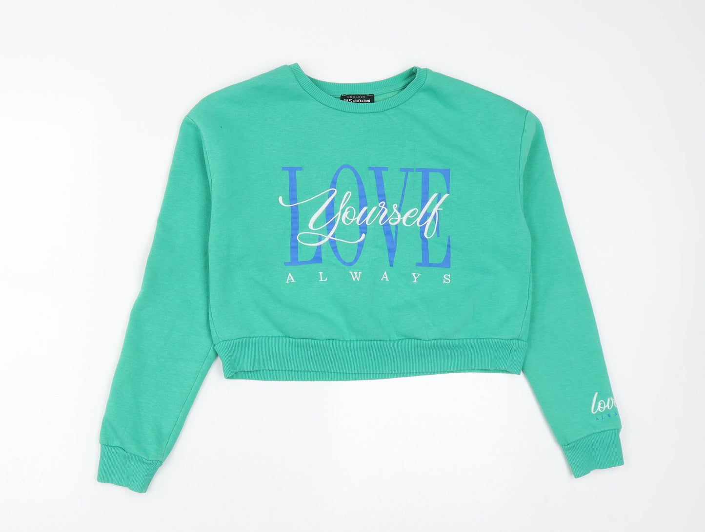 New Look Girls Green  Cotton Pullover Sweatshirt Size 12-13 Years   - Love yourself