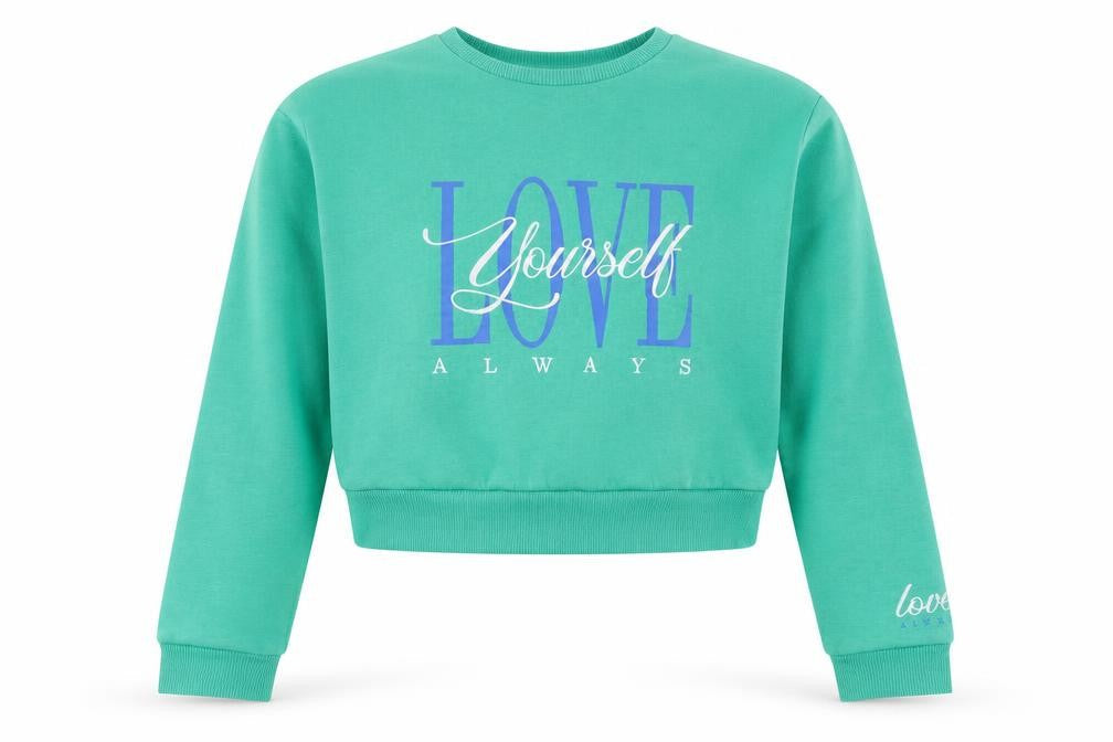New Look Girls Green  Cotton Pullover Sweatshirt Size 12-13 Years   - Love yourself