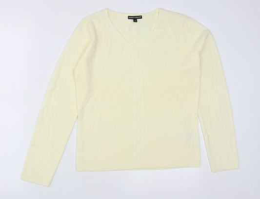 Debbie Morgan Womens Yellow V-Neck  Acrylic Pullover Jumper Size S