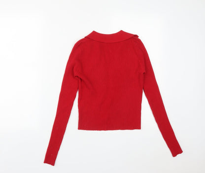 Preloved CCG Perfect Womens Red Collared  Viscose Pullover Jumper Size L - Back