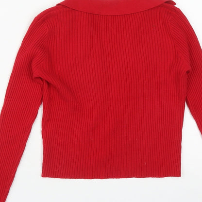 Preloved CCG Perfect Womens Red Collared  Viscose Pullover Jumper Size L - Label