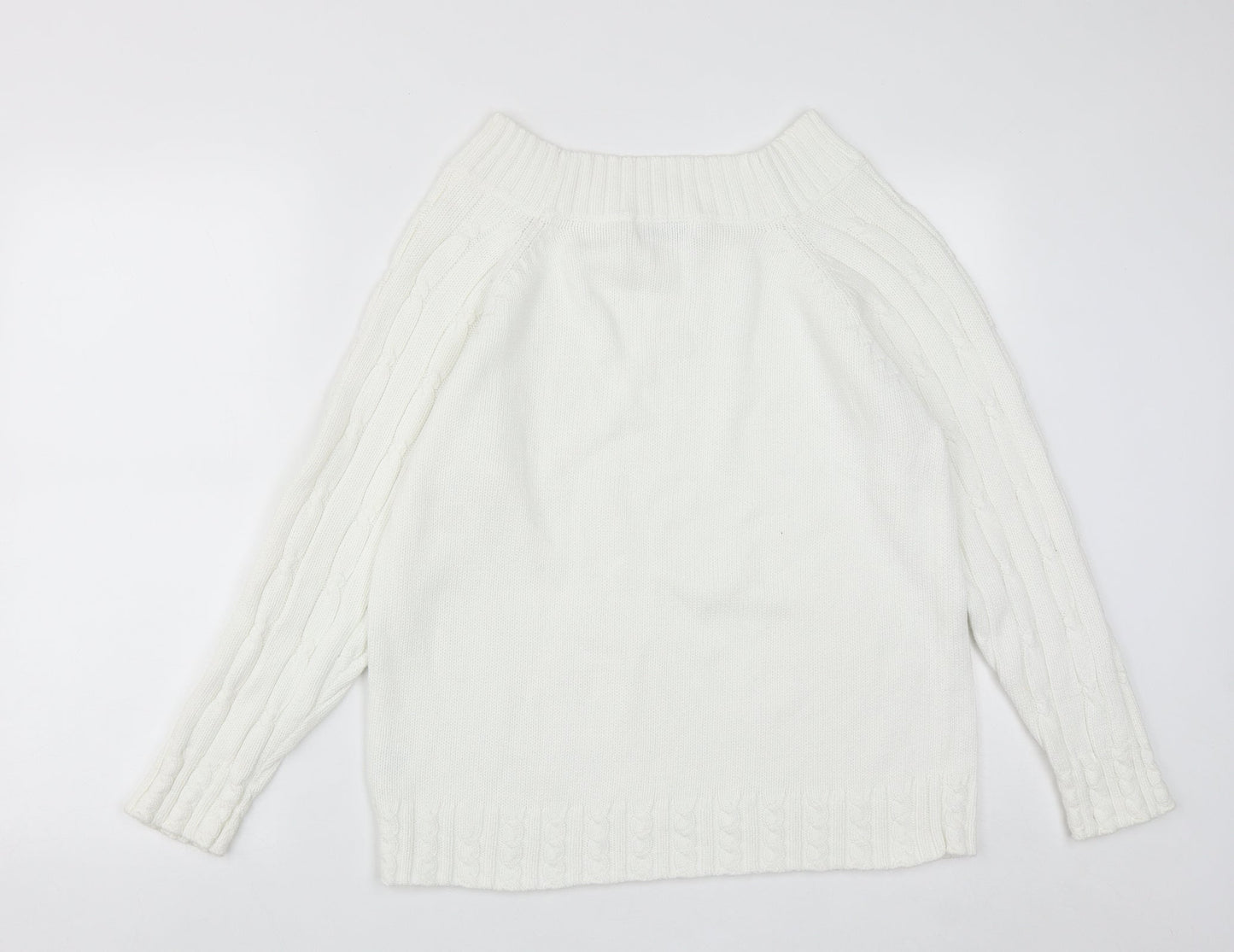 Preworn Womens White Scoop Neck  Cotton Pullover Jumper Size M
