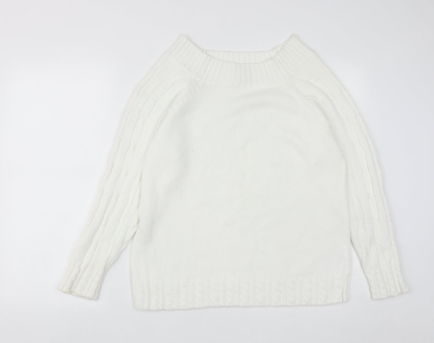Preworn Womens White Scoop Neck  Cotton Pullover Jumper Size M