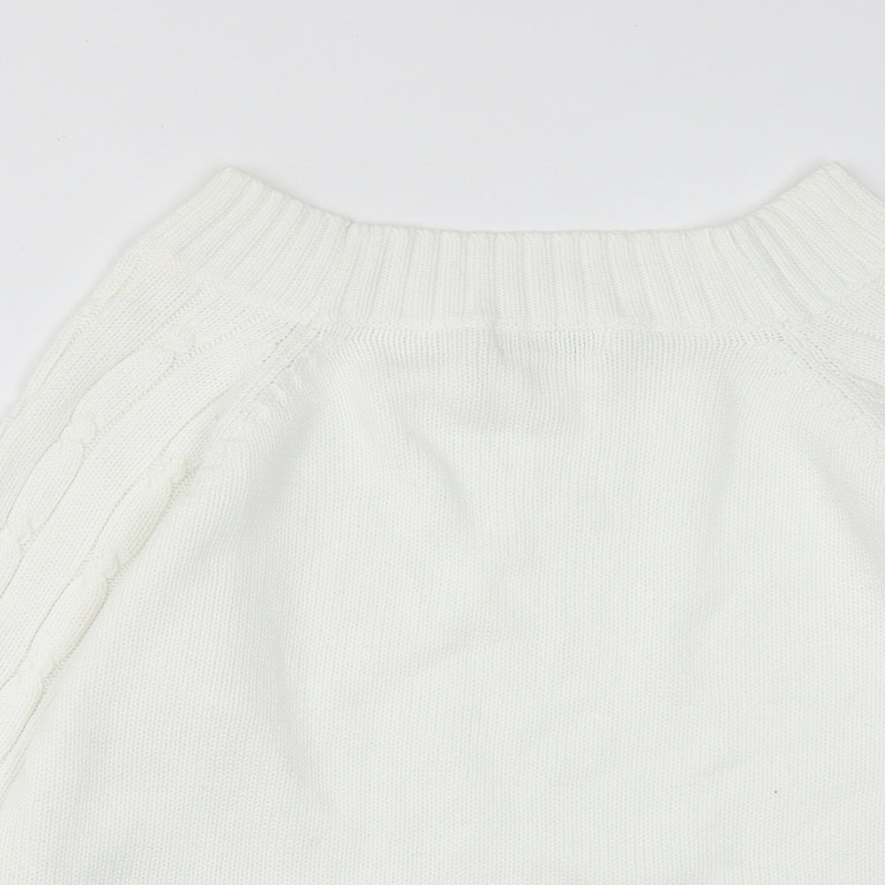 Preworn Womens White Scoop Neck  Cotton Pullover Jumper Size M