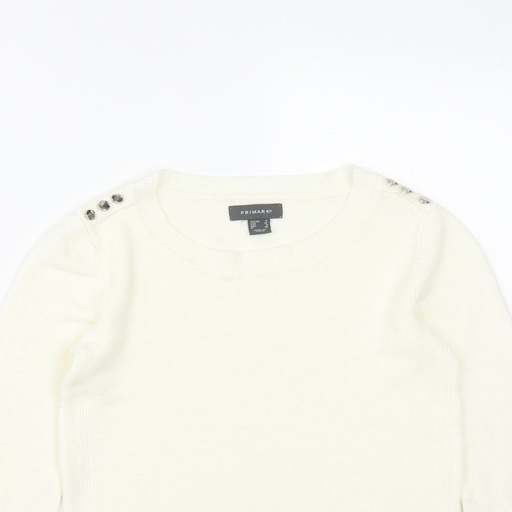 Primark Womens White Round Neck  Acrylic Pullover Jumper Size 4