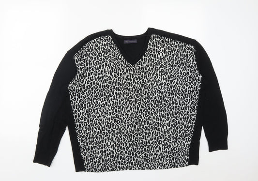 Marks and Spencer Womens Multicoloured V-Neck Geometric Cotton Pullover Jumper Size 14