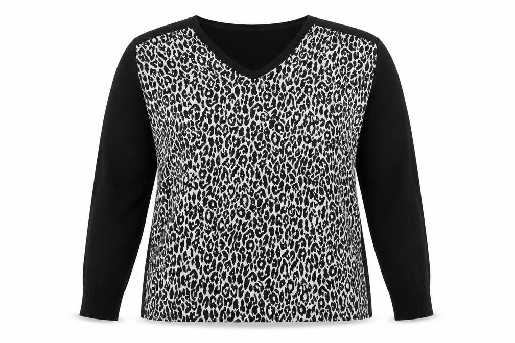 Marks & Spencer Womens Multicoloured V-Neck Geometric Cotton Pullover Jumper Size 14
