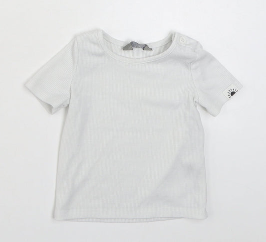Primark Baby White  Cotton Basic T-Shirt Size 6-9 Months Round Neck Button