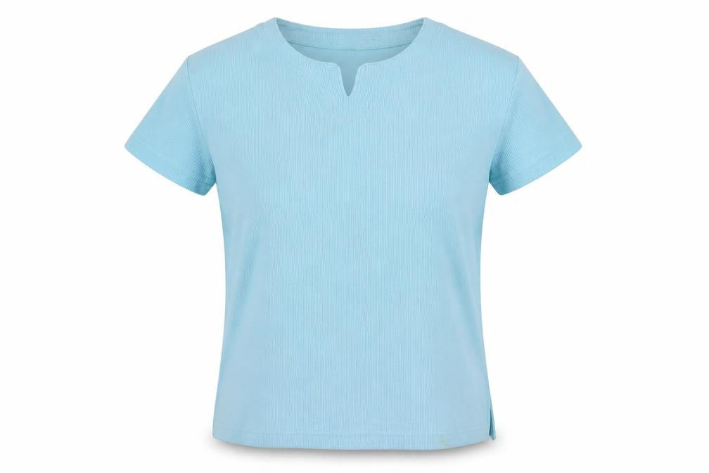 Preworn Womens Blue  Polyester Basic T-Shirt Size S V-Neck