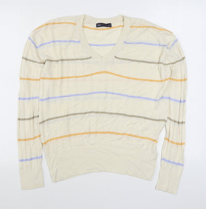 Marks & Spencer Womens Multicoloured V-Neck Striped Viscose Pullover Jumper Size M