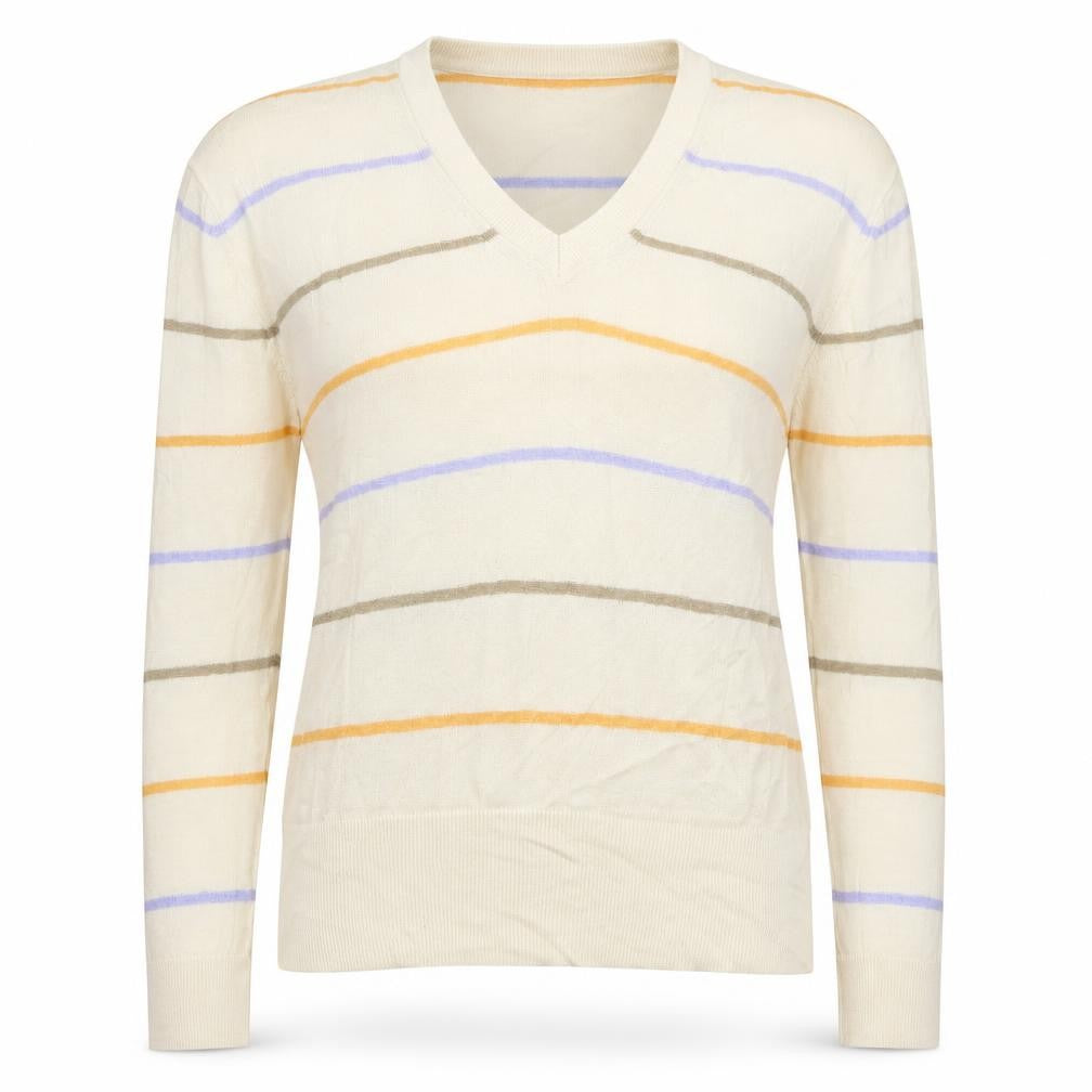Marks & Spencer Womens Multicoloured V-Neck Striped Viscose Pullover Jumper Size M