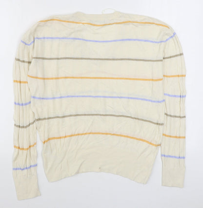 Marks & Spencer Womens Multicoloured V-Neck Striped Viscose Pullover Jumper Size M