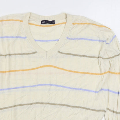 Marks & Spencer Womens Multicoloured V-Neck Striped Viscose Pullover Jumper Size M