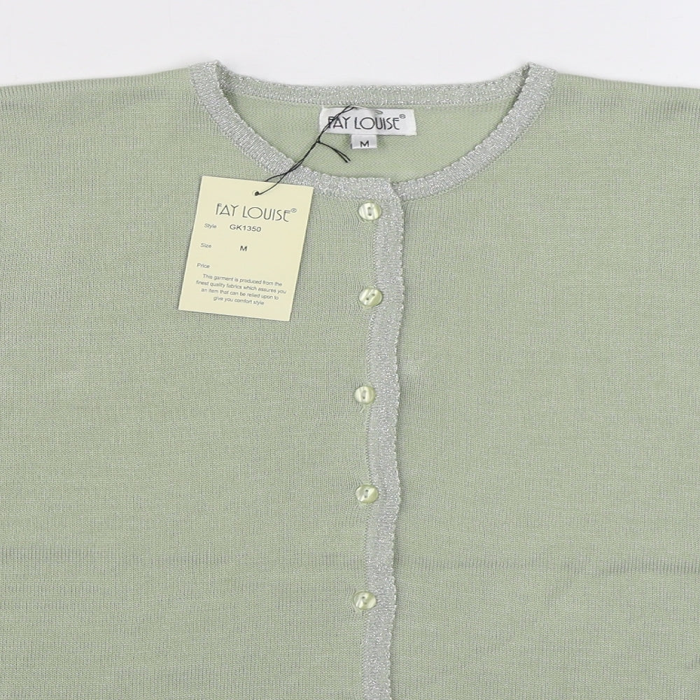 Fay Louise Womens Green Round Neck  Acrylic Cardigan Jumper Size M