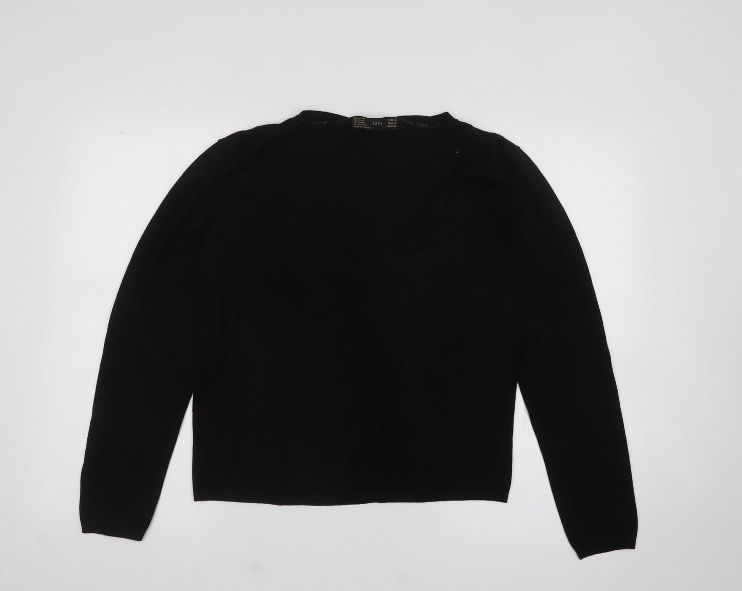 zara  Womens Black Crew Neck  Rayon Pullover Jumper Size XL