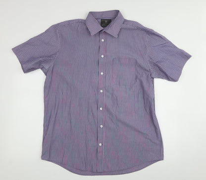 Marks & Spencer Mens Blue  Cotton  Button-Up Size 42 Collared