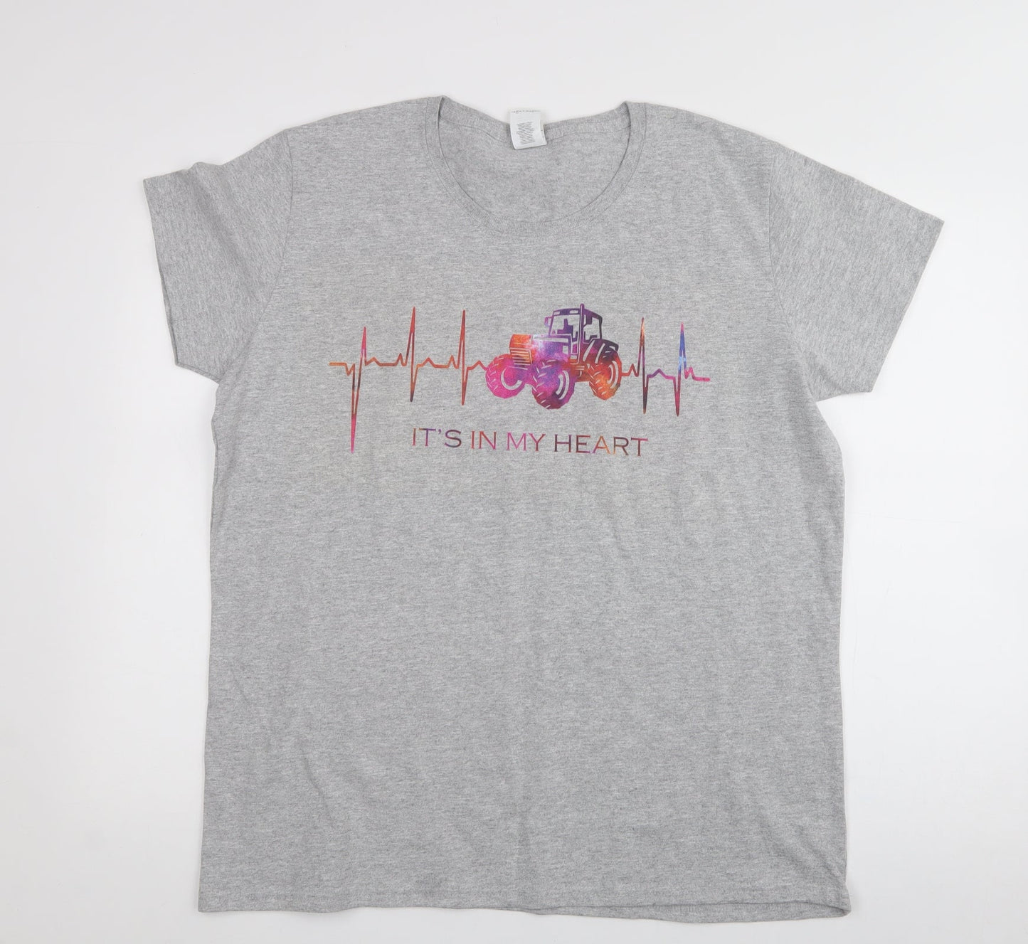 Gildan Womens Grey  Cotton Jersey T-Shirt Size XL Crew Neck - tractor