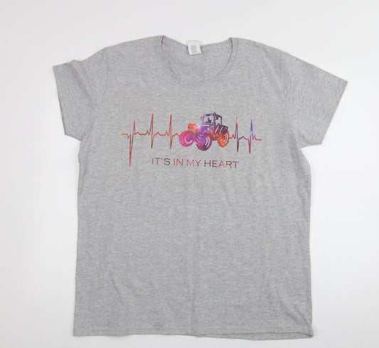 Gildan Womens Grey  Cotton Jersey T-Shirt Size XL Crew Neck - tractor