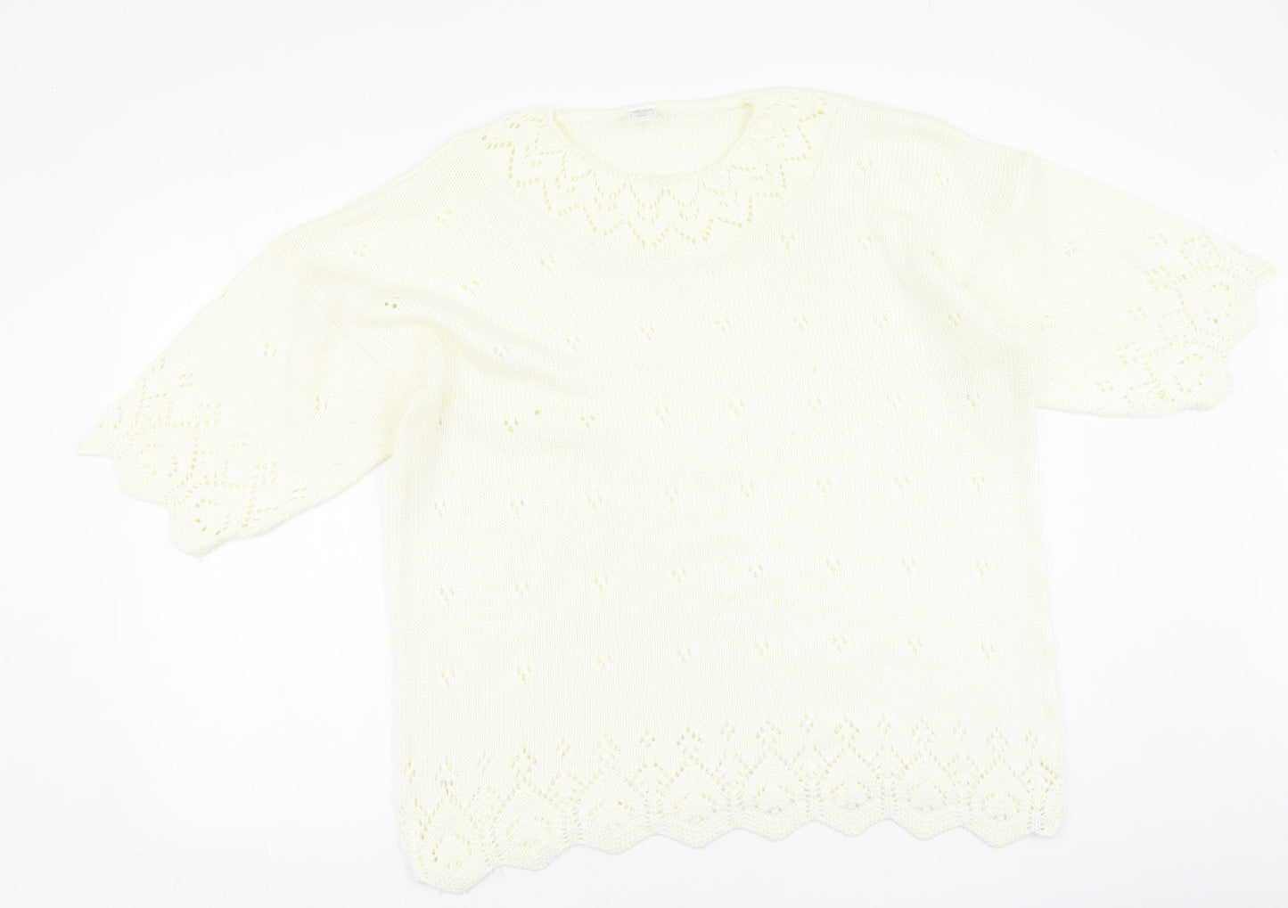 Preworn Womens White Round Neck  Acrylic Pullover Jumper Size 14