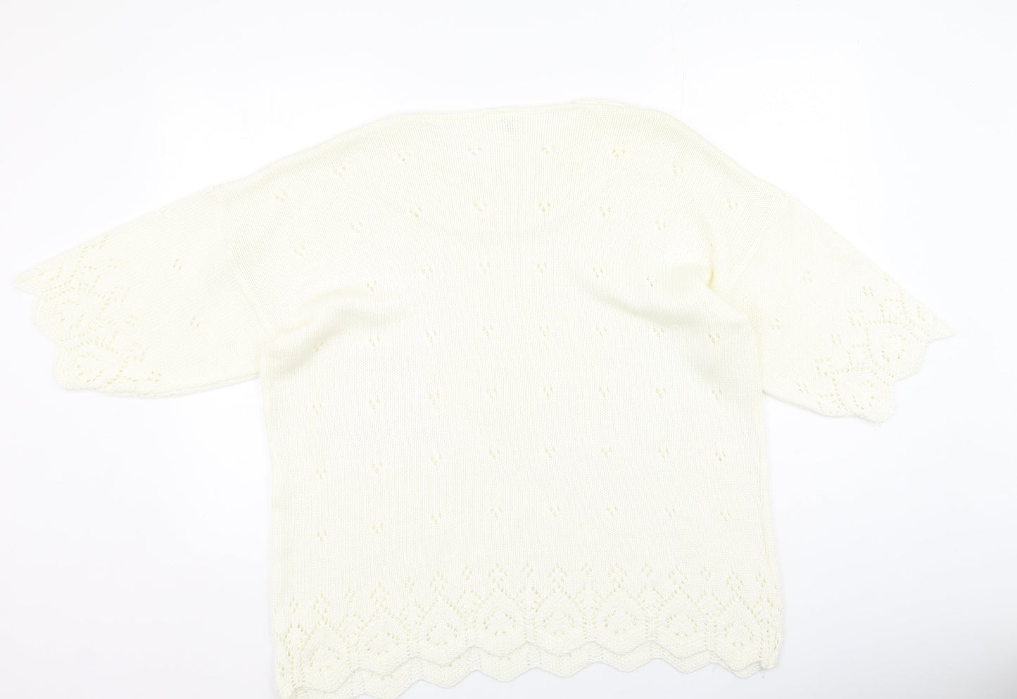 Preworn Womens White Round Neck  Acrylic Pullover Jumper Size 14