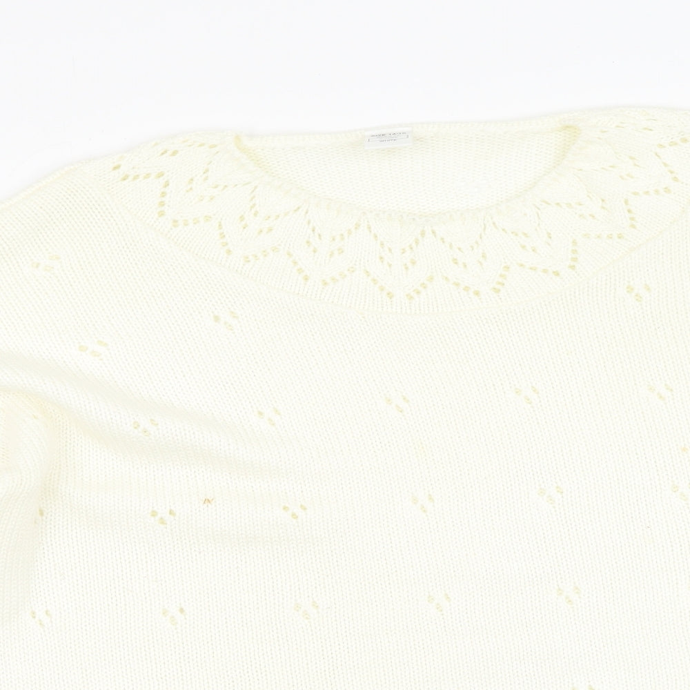 Preworn Womens White Round Neck  Acrylic Pullover Jumper Size 14